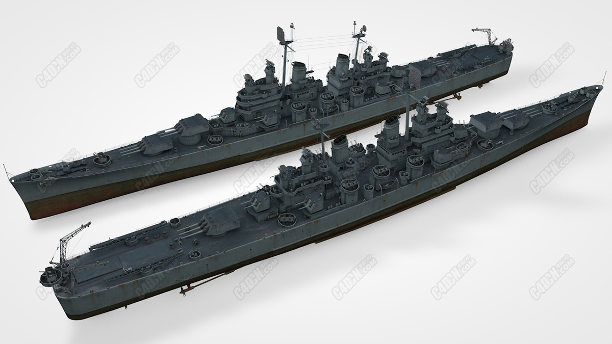 二战美军巴尔的摩级重型巡洋舰c4d模型
