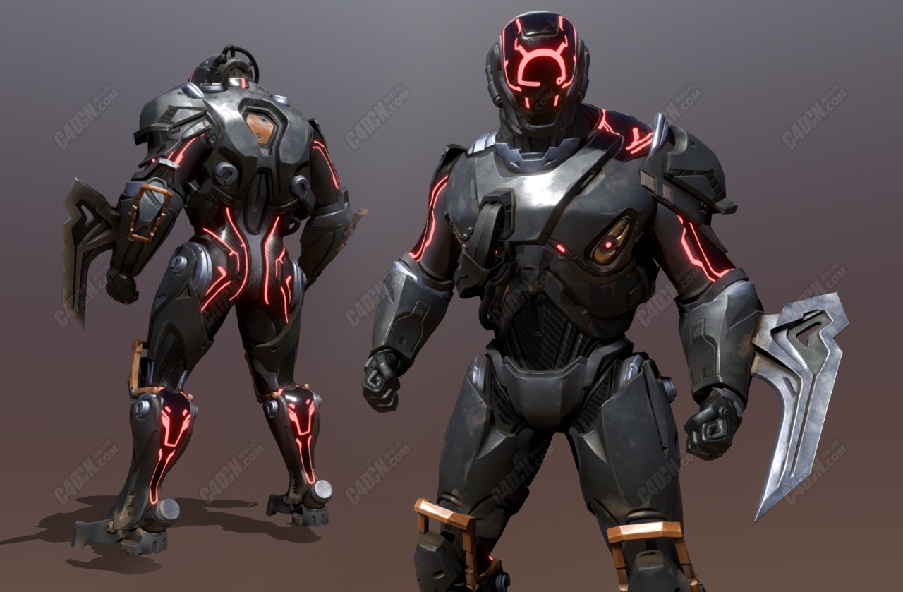 c4d穿盔甲的镰刀科学家科幻未来战士人物模型