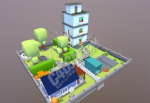 C4D低聚住宅院子建筑卡通模型