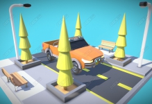 C4D模型-公路上的卡通皮卡车场景