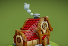C4D炊烟渺渺卡通小屋建筑模型