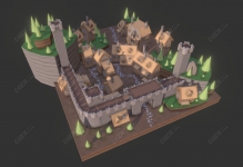 C4D中世纪卡通城堡村庄模型