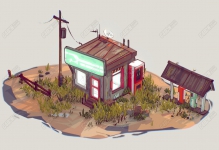 Blender沙漠中的加油站卡通场景模型