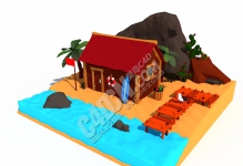 C4D海滩度假小屋模型