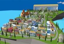C4D女神岛卡通城市小镇建筑模型