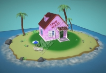 C4D孤岛海滩棕榈树卡通建筑模型