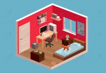 C4D微缩景观卧室卡通模型 Low Poly Room