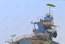 C4D海岛上的梦幻木屋房子模型