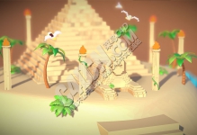 C4D卡通像素化古埃及狮身人面像和金字塔积