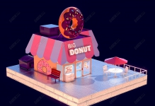 卡通C4D大甜甜圈面包屋店面建筑模型