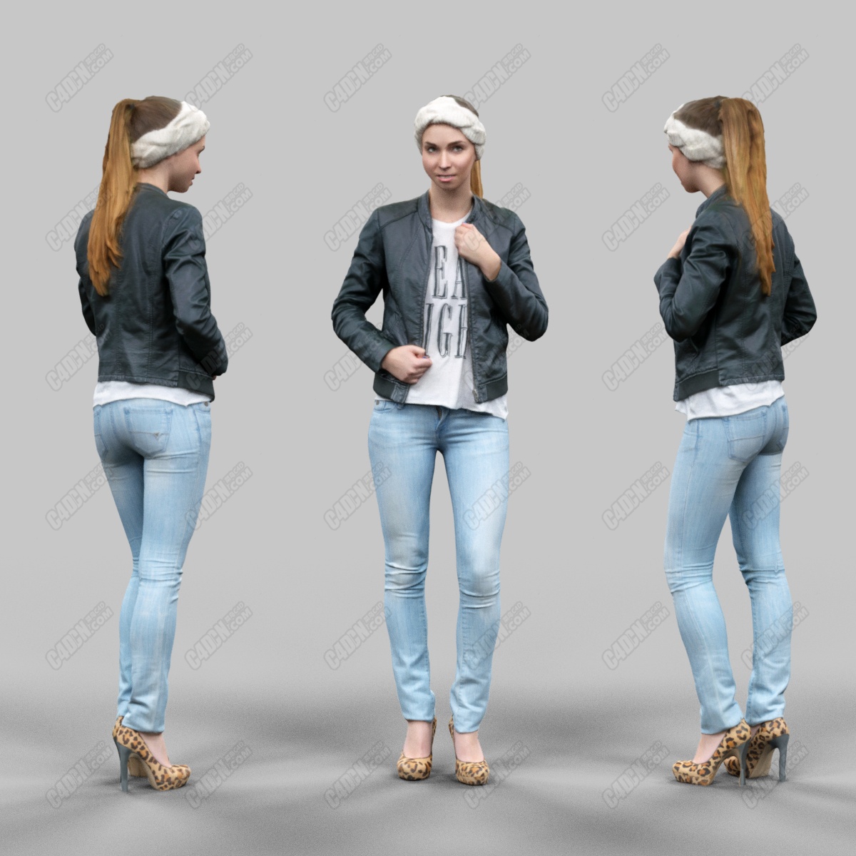 3D Model Download Cute girl in jeans leather jacket and bandana_070.png