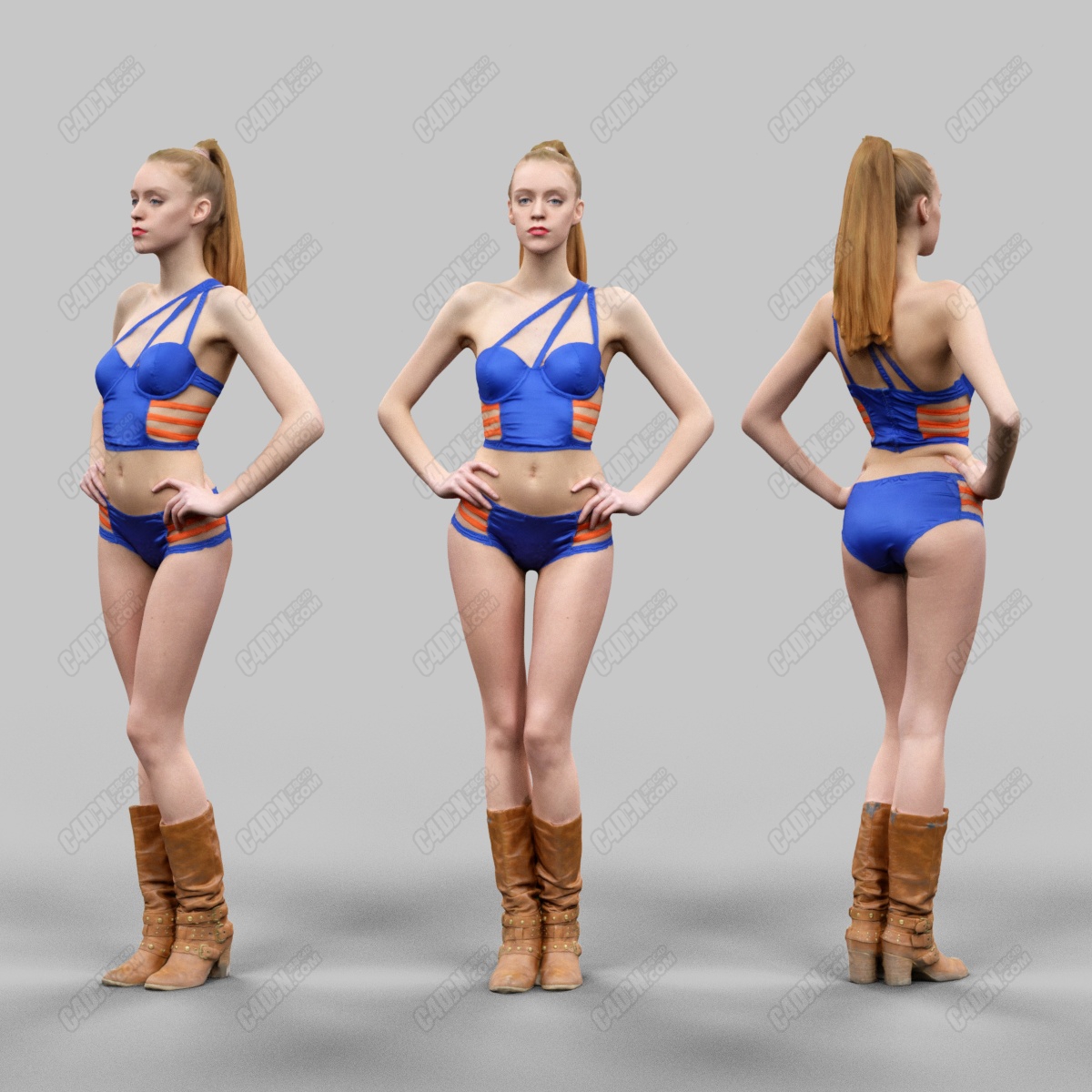 3D Model Download Virtual Sexy Woman in Blue and Orange Swimsuit Bikini Posing 1_084.png