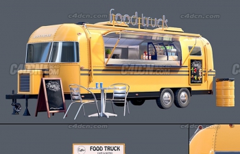 移动小吃快餐车食品车模型 Food Truck Airstream 3D Model