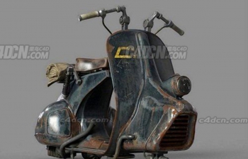C4D复古科幻踏板飞行摩托模型下载 Vintage Vespa Speeder Bike
