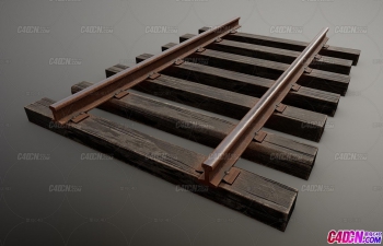 铁路轨道 木枕 旧火车道 生锈铁轨 钢轨C4D模型