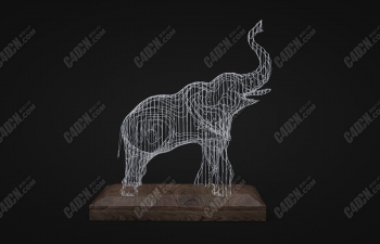 C4D木质底座钢丝大象雕塑创意摆件模型