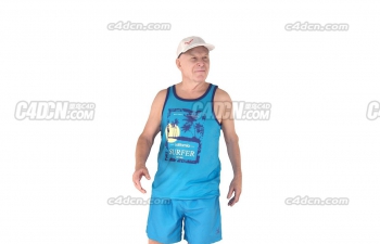 C4D海滩漫步短裤背心休闲老人模型 Oldman Beach Walking model
