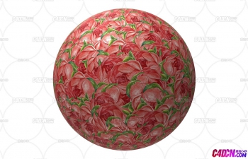 C4D红花绿叶花卉金属图案材质球(4K分辨率)