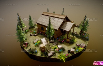 逼真的现代乡村小屋场景模型