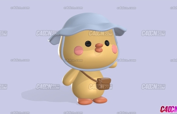 Blender格式卡通动物呆萌戴帽子的小鸡模型下载 Cute Chick