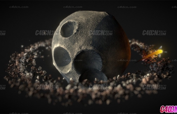 C4D+FBX火箭逃离卡通月球天体模型