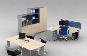 C4D简约多人办公位办公室柜子家具模型组合