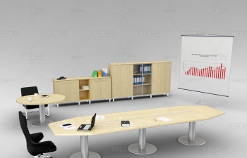 C4D会议室办公桌椅投影仪幕布笔记本电脑模型