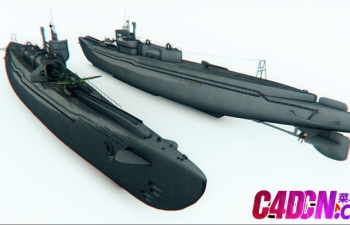 C4D߾ձ-400Ǳͧģ 3D Model I-400 Submarine & Airplanes