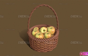 Blender格式竹篮框子苹果水果模型 Wicker Basket And Apple