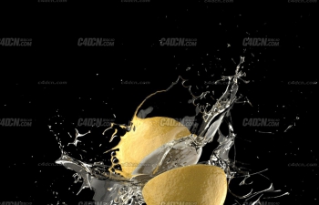 C4D+X-Particles粒子插件柠檬切割液体抛洒动画工程 xpFluidFX Lemon Splash