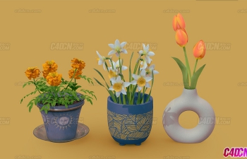 C4D太阳花瓶花朵盆栽园林装饰花模型