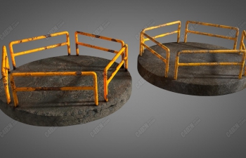 2个写实逼真的破旧铁栏杆水泥舞台免费C4D模型