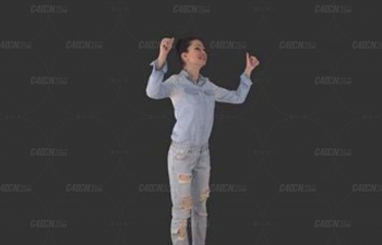C4D破洞裤蓝衬衣时尚女人模型