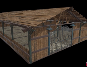 C4DʽũľͷդŹֿģ stable Warehouse Home wooden