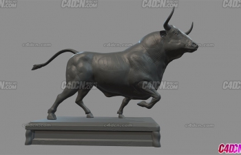 奔跑的强壮公牛雕塑模型
