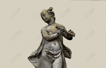 C4D吹奏笛子乐器长满苔藓的妇女雕像模型