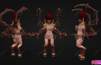 C4D红发安达瑞尔恶魔羊脚女怪物模型 Andariel Demon - From Diablo 2