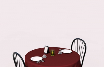 餐厅餐桌椅子桌布茶杯盘子C4D模型 Restaurant table chair tablecloth teacup plate C4D model