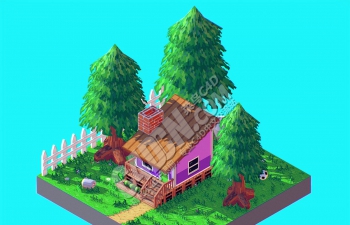 C4D森林之家卡通小木屋模型