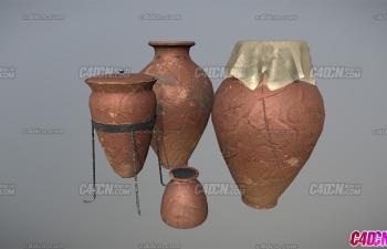 古代粘土烧制陶罐游戏模型 clay ancient props