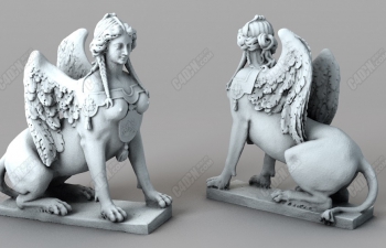C4D西方神话女性狮身人面翅膀雕塑雕像模型