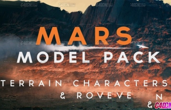 火星地形3块+火星车+宇航员C4D模型