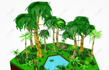 C4D热带雨林椰子树卡通植物森林模型