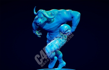 C4D橄榄球队吉祥物公牛雕塑模型