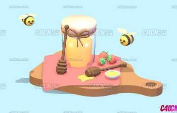 Honey Pot Picnic 卡通蜜罐蜜蜂和蜂蜜野餐食物模型