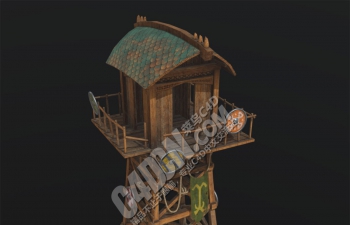 C4D卡通木质维京瞭望塔建筑模型