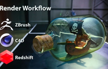C4D+Redshift+ZBrush雕刻制作瓶中船建模渲染教程