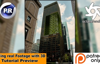 C4D教程-将真实素材合成到大厦立体动画特效