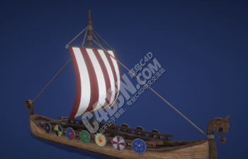 C4D维京长船帆船木龙舟船只模型