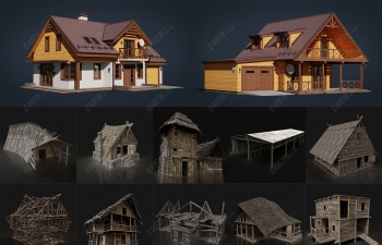 12组精品别墅木屋房子建筑模型合集